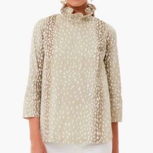 Tuckernuck #1 Faye Antelope Swing Top Blouse #1 ruffle neck collar and bow XL
